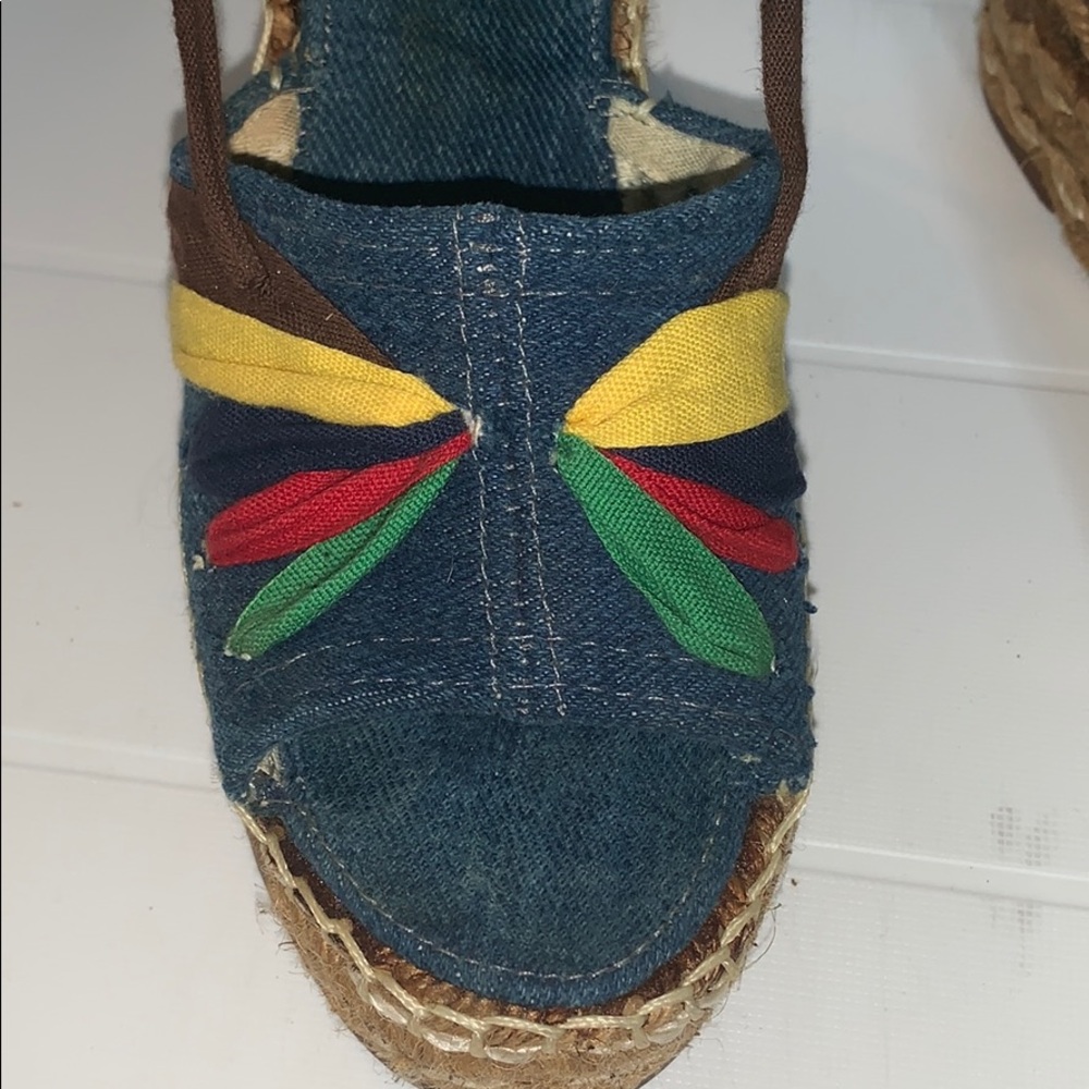 Vintage 70s Platform Espadrille Sandals Wrap Sandals Lace Up Sandal Size 5 1/2 - Picture 2 of 8